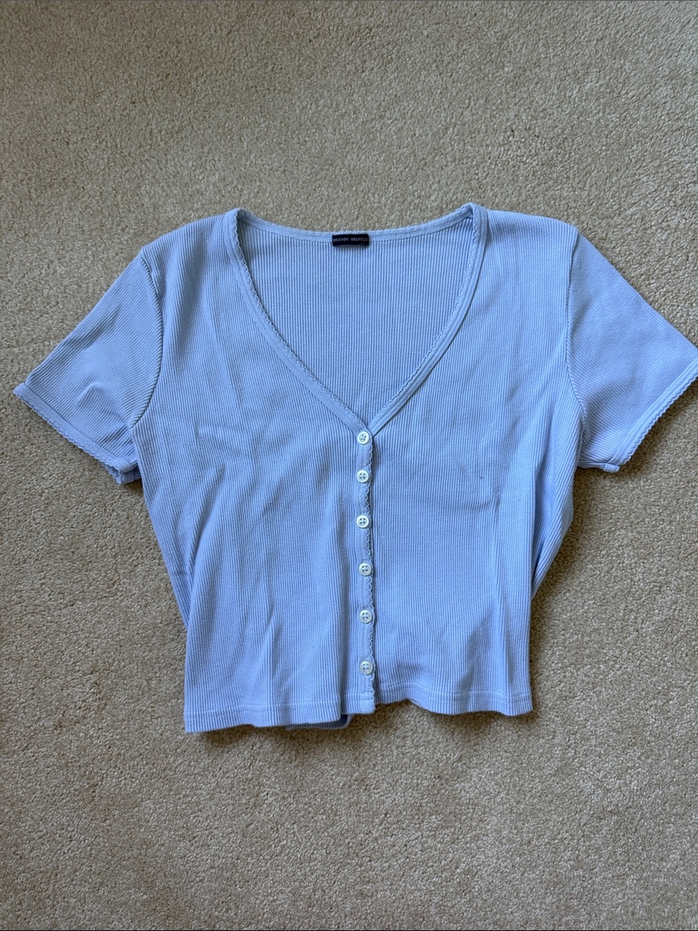brandy melville Light Blue V-Neck Button Front Ribbed Top - Women